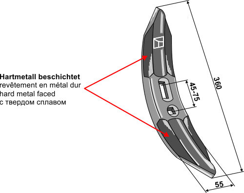 Grubberschar 360 mm - Hartmetall beschichtet