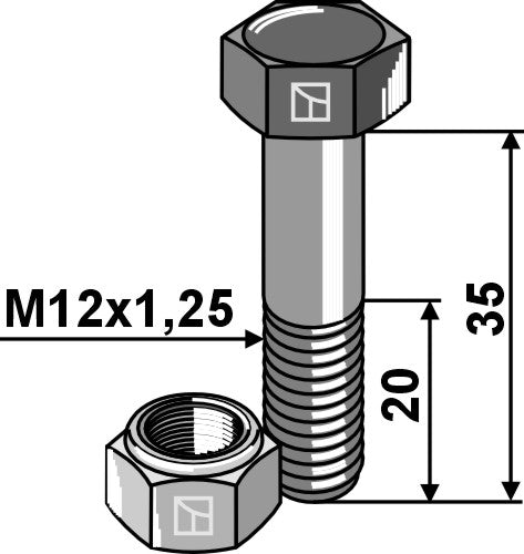 Schraube mit Sicherungsmutter M12x1,25x35 - 12.9