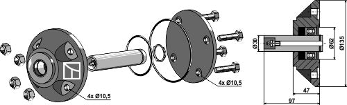 Sechscheiben-Rillenkugellager Kpl. mit Welle Ø30mm