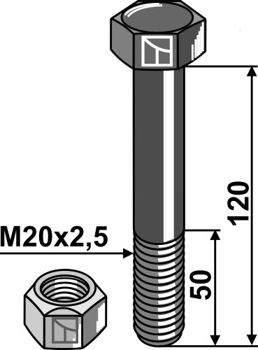 Schraube mit Sicherungsmutter - M20 x 2,5 - 10.9