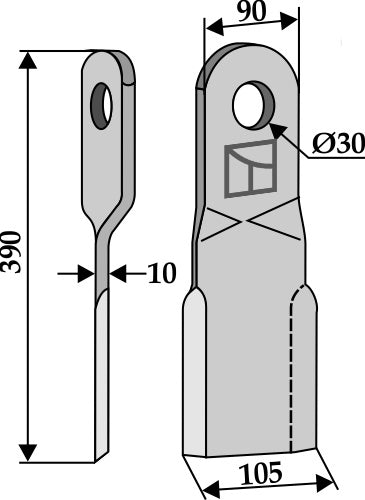 Mulchmesser 390x90mm, rechte Ausführung
