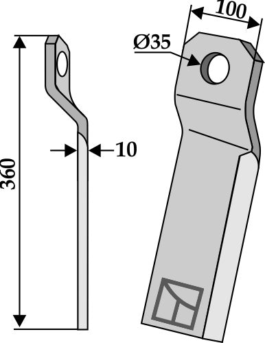 Mulchmesser verdreht 360x100mm - lang - links
