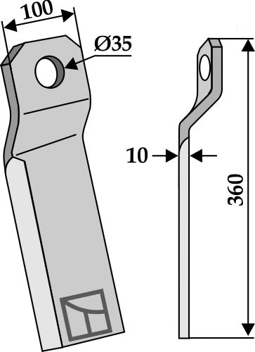 Mulchmesser verdreht 360x100mm - lang - rechts