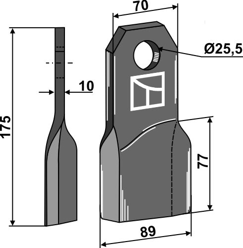 Mulchmesser 175x70mm, rechte Ausführung