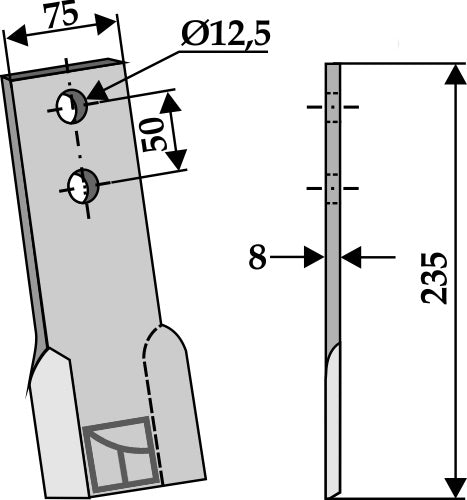 Schlegelmesser 235x75mm, rechts