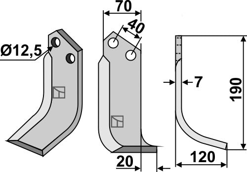 Fräsmesser 190x70mm, rechts