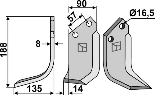 Fräsmesser 188x90mm, links